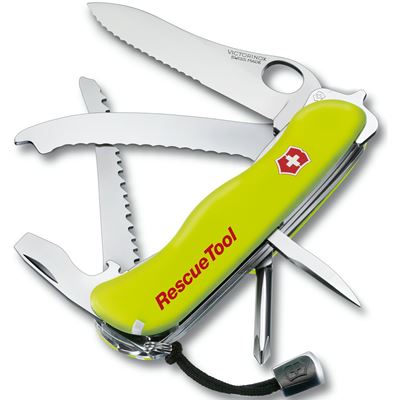 Coltello tascabile RESCUETOOL lama seghettata 111 mm GIALLO