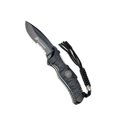 Coltello pieghevole USMC REAPER lama combinata NERO
