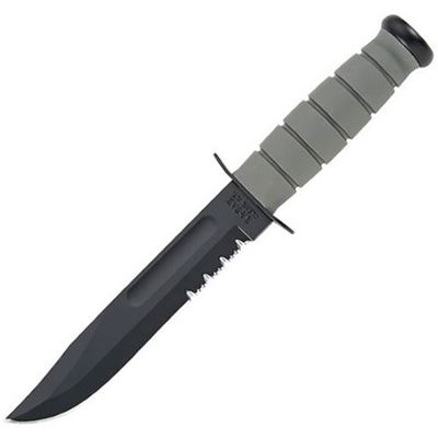 Coltello da combattimento con lama dentellata e fodero in plastica FOLIAGE GREEN