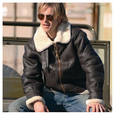 Giacca in pelle US BOMBER B3 con collo MARRONE MIL-TEC® 10450009 4