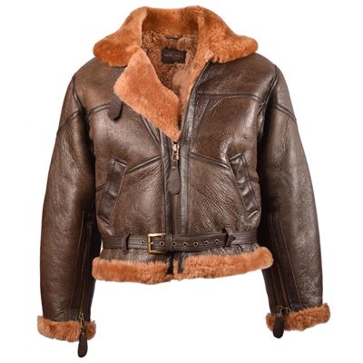 Giacca in pelle UK BOMBER RAF con collo MARRONE