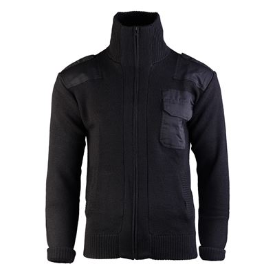 Maglione di lana con zip lunga e tasca NERO