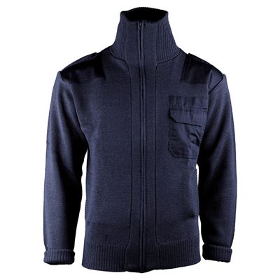 Maglione di lana con zip lunga e tasca BLU