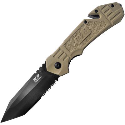 Coltello pieghevole M&P 1100076 lama combinata tanto, con taglierina TAN