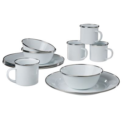 Stoviglie da campeggio smaltate per 4 persone BIANCHE