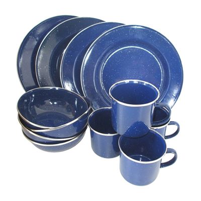 Stoviglie WESTERN set smaltato con bordo 12 pezzi BLU