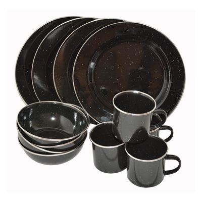 Stoviglie WESTERN set smaltato con bordo 12 pezzi NERO