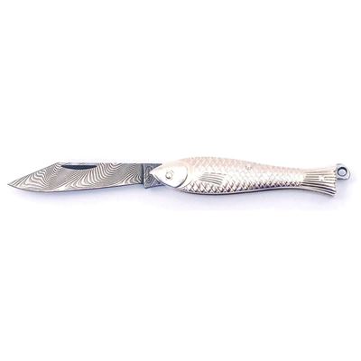 Coltello pesce argentato ACCIAIO DAMASCATO impugnatura ARGENTO