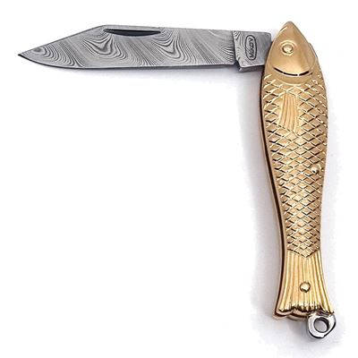 Coltello da pesce ACCIAIO DI DAMASCO impugnatura OTTONE DORATO MIKOV 130-DZ-1 5