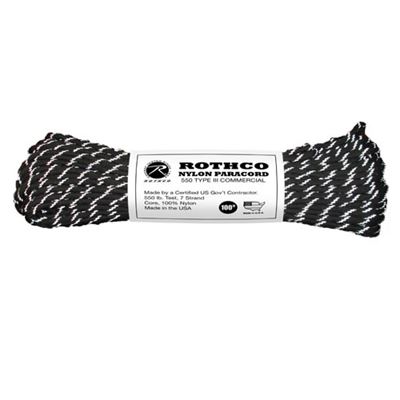 Corda PARACORD nylon 550LB ø 4 mm / 30 m NERA con fili riflettenti