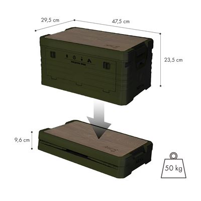 Cassa pieghevole con coperchio e piano in legno 32 L VERDE NILS Camp 15-03-610 11