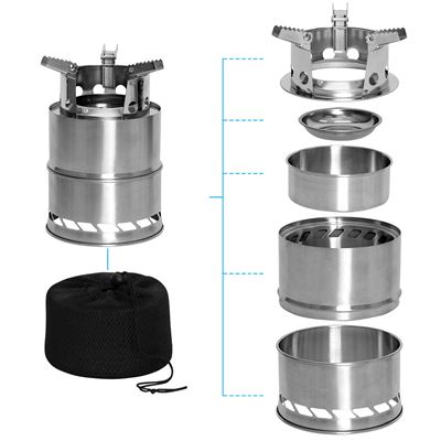 Fornello da campeggio pieghevole "DŘÍVKÁČ" in acciaio inossidabile, compreso cannuccia per soffiare ROTHCO 1519 2