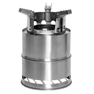 Fornello da campeggio pieghevole "DŘÍVKÁČ" in acciaio inossidabile, compreso cannuccia per soffiare