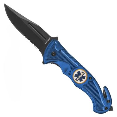 Coltello pieghevole con clip e taglierina RESCUE EMS BLU