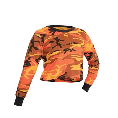 Maglietta da donna corta CROP a maniche lunghe ORANGE CAMO