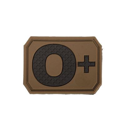 Toppa in plastica 3D con chiusura in velcro gruppo sanguigno 0+ COYOTE