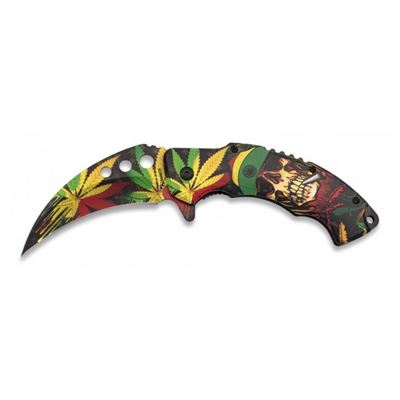 Coltello pieghevole 3D MARIJUANA con lama liscia
