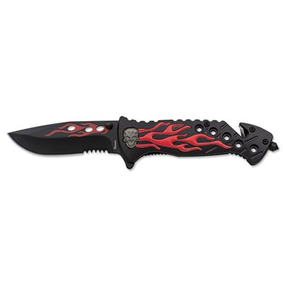 Coltello pieghevole RED FLAME lama combinata NERO/ROSSO