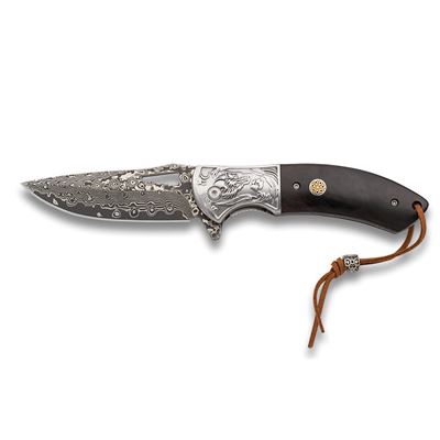 Coltello pieghevole ORNATED lama liscia acciaio damasco