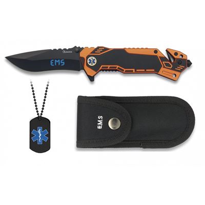 Coltello pieghevole EMS con marchio identificativo e fodero
