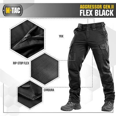 Pantaloni tattici AGGRESSOR Gen. II Flex NERI M-TAC 20058002 5