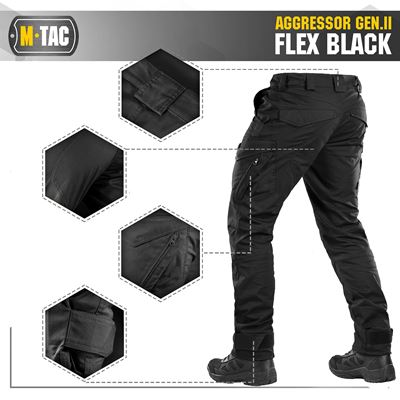 Pantaloni tattici AGGRESSOR Gen. II Flex NERI M-TAC 20058002 2