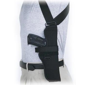 Fondina verticale sottobraccio per revolver 4" con gancio incrociato su entrambi i lati