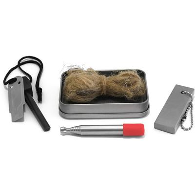 Set per accendere il fuoco in una scatola di latta