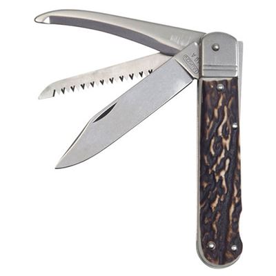 Coltello pieghevole 3 KP con imitazione corno INOX con sicura, impugnatura in PLASTICA