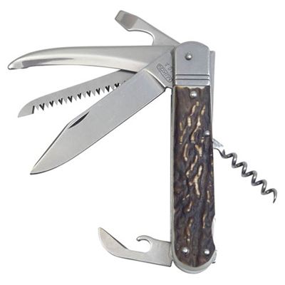 Coltello pieghevole 6 KP con imitazione corno INOX con sicura, impugnatura in PLASTICA