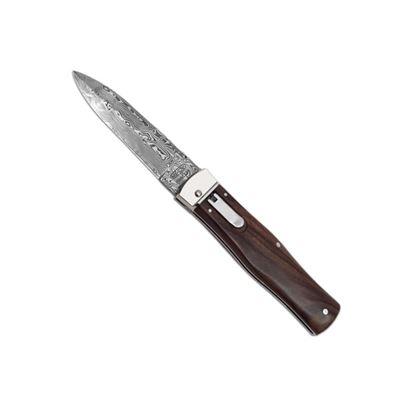 Coltello a scatto in ACCIAIO DAMASCATO con impugnatura in PALISANDRO o NOCE TURCO MIKOV 241-DD-1-KP 11