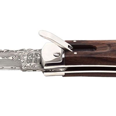 Coltello a scatto in ACCIAIO DAMASCATO con impugnatura in PALISANDRO o NOCE TURCO MIKOV 241-DD-1-KP 8