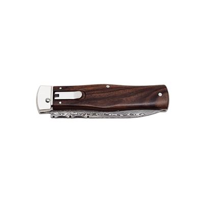 Coltello a scatto in ACCIAIO DAMASCATO con impugnatura in PALISANDRO o NOCE TURCO MIKOV 241-DD-1-KP 6