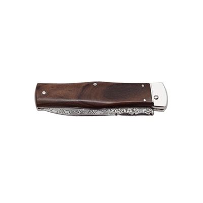 Coltello a scatto in ACCIAIO DAMASCATO con impugnatura in PALISANDRO o NOCE TURCO MIKOV 241-DD-1-KP 5