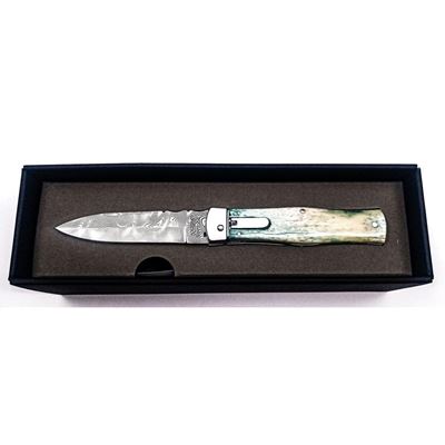 Coltello a scatto in ACCIAIO DAMASCATO con impugnatura in OSSO MIKOV 241-DKo-1-KP 2