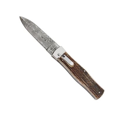 Coltello a serramanico in ACCIAIO DAMASCATO con impugnatura in CORNO DI CERVO MIKOV 241-DP-1-KP 12