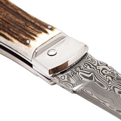 Coltello a serramanico in ACCIAIO DAMASCATO con impugnatura in CORNO DI CERVO MIKOV 241-DP-1-KP 10