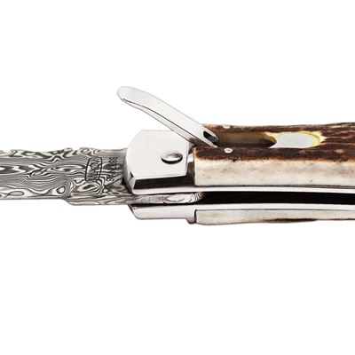 Coltello a serramanico in ACCIAIO DAMASCATO con impugnatura in CORNO DI CERVO MIKOV 241-DP-1-KP 8