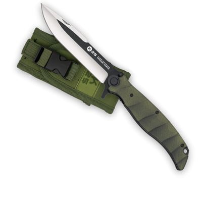 Coltello pieghevole K25 G10 lama sagomata VERDE impugnatura + fodero