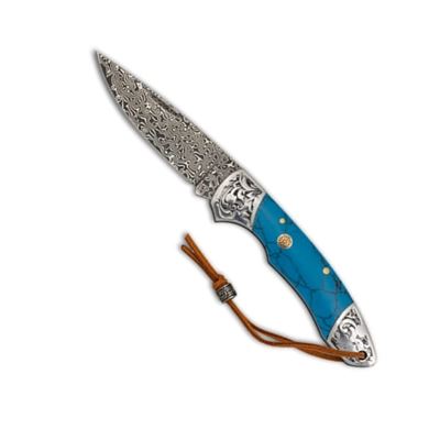 Coltello pieghevole BLUE LAKE lama liscia in acciaio damasco