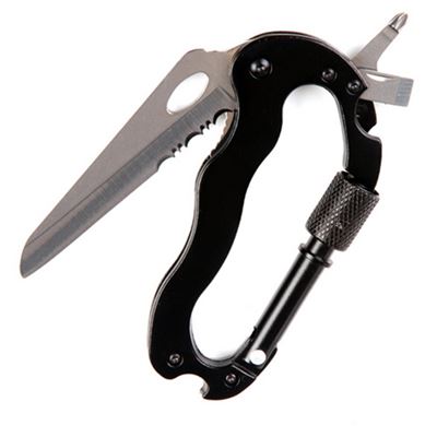 Moschettone, coltello a serramanico, cacciaviti