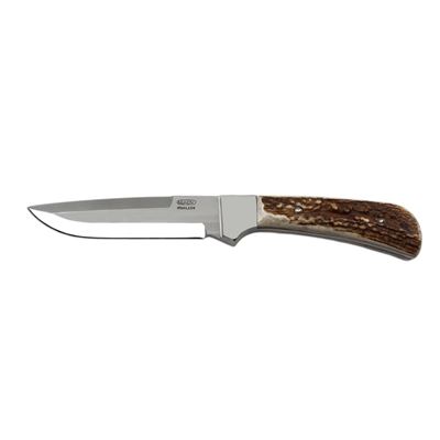 Coltello da caccia INOX con lama fissa, impugnatura in CORNO, lama 130 mm