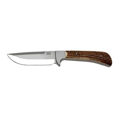 Coltello da caccia INOX con lama fissa, impugnatura in CORNO, lama 138 mm