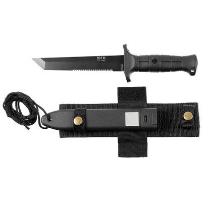 Coltello da combattimento tipo KM2000 con fodero in plastica/nylon NERO