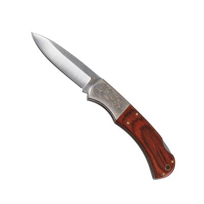 Coltello pieghevole con manico in legno decorato 21 cm MARRONE