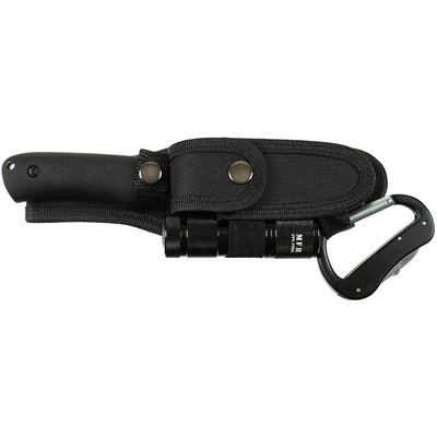 Coltello con lama fissa + coltello pieghevole + torcia + moschettone NERO