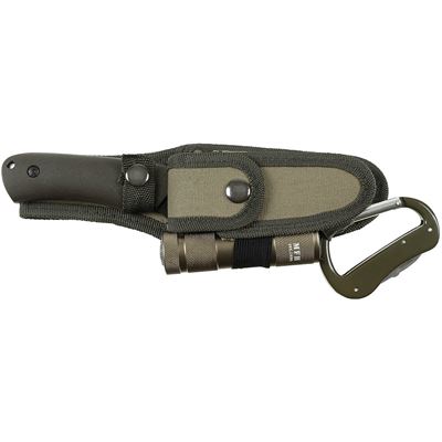 Coltello con lama fissa + coltello pieghevole + torcia + moschettone VERDE