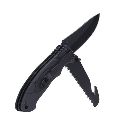 Coltello pieghevole BUSHCRAFT multifunzionale NERO