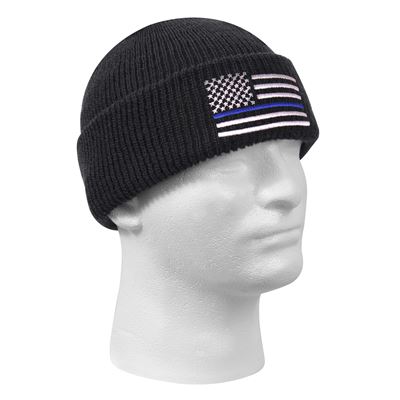 Cappello DELUXE lavorato a maglia con bandiera americana e linea blu NERO ROTHCO 50342 2