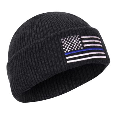 Cappello DELUXE lavorato a maglia con bandiera americana e linea blu NERO